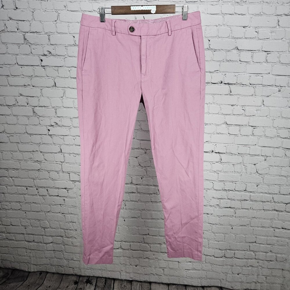 Bonobos Pink Slim Taper Cotton Stretch Flat Front Slash Pocket Chino Pants 33x32